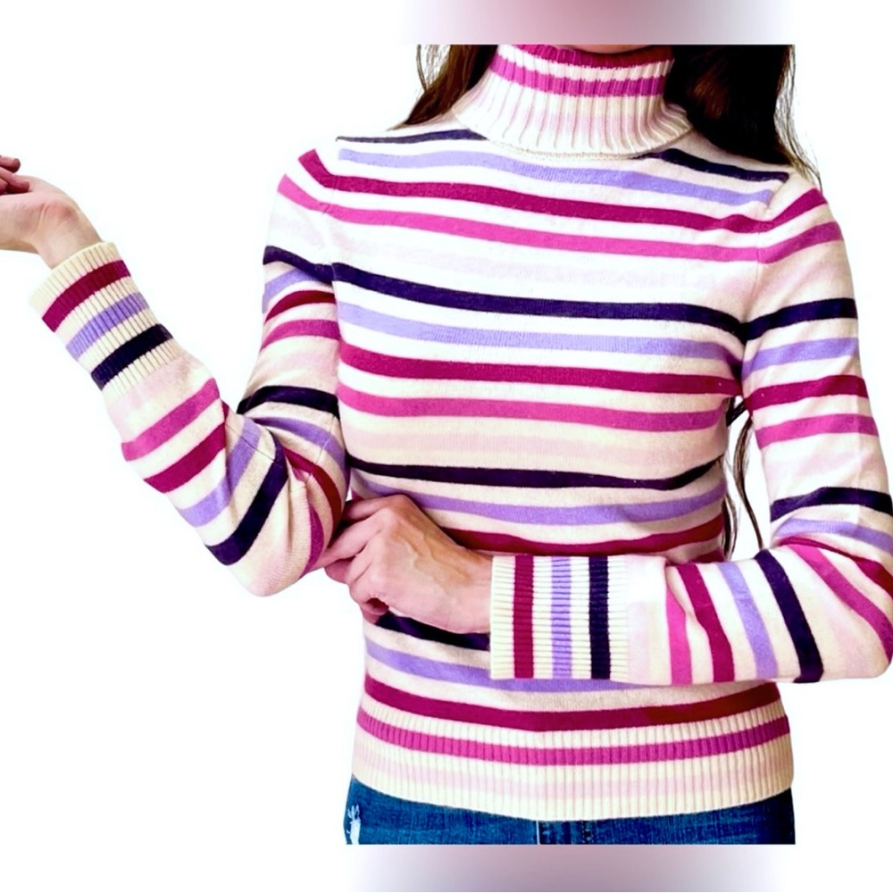 Express 100% Cashmere Striped Turtleneck Sweater